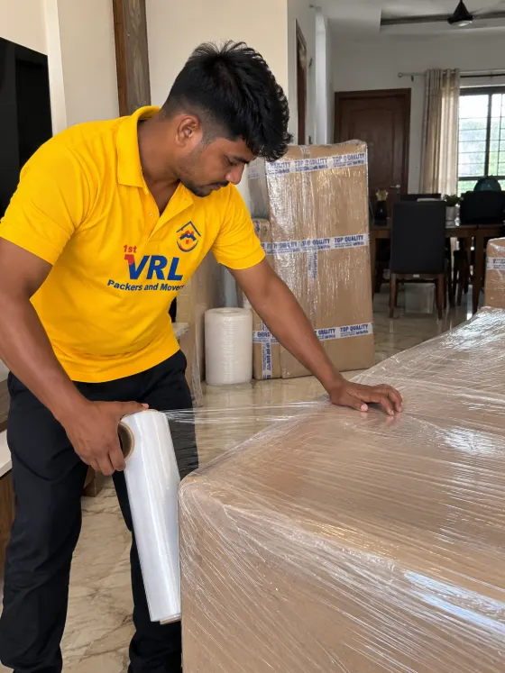 Stretch film applied over furniture before loading