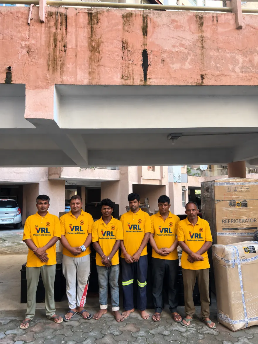 The VRL Packers and Movers crew with a loaded consignment